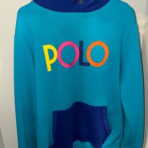 Polo by Ralph Lauren Blue Hoodie with Multicolor Logo
